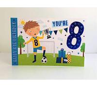 Words n Wishes Boy Age 8 You're 8 Happy 8th Birthday Card - Footballer Presents