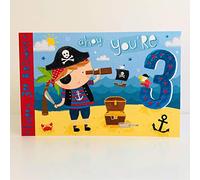 Words n Wishes Boy Happy 3rd Birthday Card - Pirate Treasure Parrot