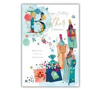 Words 'n' Wishes Brother Birthday Card - Happy Birthday Card for Men with Artistic Beer and Wine Gift Bag and Balloons Design with an Embossed Foil Finish