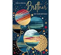 Words 'n' Wishes Brother Birthday Card - Special Brother - Balloons and Confetti - Contemporary Design - Special Finish and Illustrated Insert Leaf - Made in the UK - Eco-Friendly