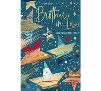Words 'n' Wishes Brother In-Law Birthday Card - Brother In-Law - Stars and Confetti - Contemporary Design - Special Finish and Illustrated Insert Leaf - Made in the UK - Eco-Friendly