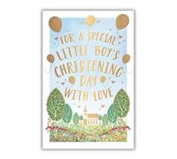 Words 'n' Wishes Christening Congratulations Card for Boys - Church, Balloons and Hearts with Foil Details - Eco-Friendly