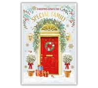 Special Family Christmas Card - Christmas Wishes - Festive Front Door and Robins - Artistic Design - Special Finish - Made in the UK - Eco-Friendly