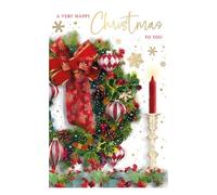 Words 'n' Wishes Christmas Card, Open Xmas Card for Friends (Wreath)