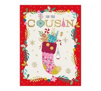Words 'n' Wishes Cousin Female Stocking Full Of Christmas Treats Christmas Card, Multi Coloured, 19.7 x 14.9 cms