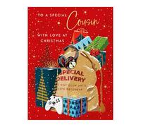 Words 'n' Wishes Cousin Male Sack Full Of Presents Christmas Card, Multi Coloured, 19.7 x 14.9 cms