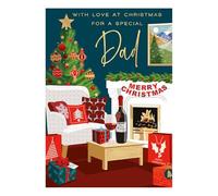 Words 'n' Wishes Dad Fireplace Scene Christmas Card, Multi Coloured, 22 x 15.8 cms