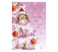 Words 'n' Wishes Daughter 1st Christmas Cute Baby Hedgehog Nestled In Tree Branches Christmas Card, Multi Coloured, 22 x 15.8 cms