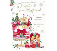 Words 'n' Wishes Daughter and Boyfriend Christmas Card, Gold Foil Finish, Festive Design