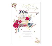 Words 'n' Wishes Daughter and Son in Law Christmas Card, Single - Christmas Cards with Penguins and Floral Cake Design with Special Finishes - Eco-Friendly Xmas Card with Envelope