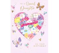 Words 'n' Wishes Special Daughter Birthday Card - Happy Birthday Card with Floral Love Heart Design and Embossed Foil Details - Birthday Card for Women or Girls