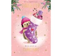 WORDS 'N' WISHES Daughter Christmas Card | Hedgehog & Stocking Design | 22 x 15.8cm | High Quality Print with Writing Space| Made in the UK | Holiday Essentials for Loved Ones, Family & Friends