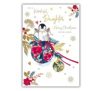 WORDS 'N' WISHES Daughter Christmas Card | Penguin & Bauble Design