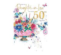 Words 'n' Wishes Daughter-in-Law 50th Birthday Card, Floral Design with Gold Foil, Butterfly Detail