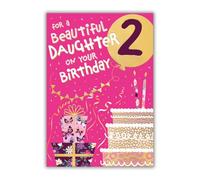 Words 'n' Wishes Daughter's 2nd Birthday Card, Pink Design with Cake, 23.5 x 16.5 cm