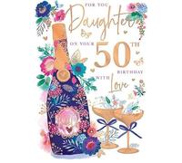 Words 'n' Wishes Daughter's 50th Birthday Card, Rose Gold Foil Finish, Floral Champagne Design