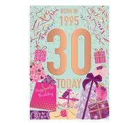 Words 'n' Wishes Female 30th Birthday Card - Happy Birthday Card Age 30 with Born in 1995 Confetti and Gifts Design and Embossed Foil Details - Birthday Card for Women