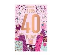 Words 'n' Wishes Female 40th Birthday Card - Happy Birthday Card Age 40 with Born in 1985 Confetti Design and Embossed Foil Details - Birthday Card for Women