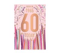 Words 'n' Wishes Female 60th Birthday Card - Happy Birthday Card Age 60 with Born in 1965 Confetti and Candles Design with Embossed Foil Details