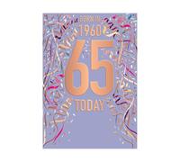 Words 'n' Wishes Female 65th Birthday Card - Happy Birthday Card Age 65 with Born in 1960 Confetti Design with Embossed Foil Details - Birthday Card for Women