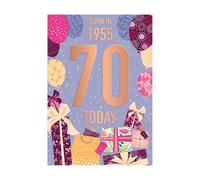 Words 'n' Wishes Female 70th Birthday Card - Happy Birthday Card Age 70 with Born in 1955 Balloons Design and Embossed Foil Details - Birthday Card for Women