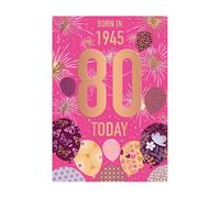 Words 'n' Wishes Female 80th Birthday Card - Happy Birthday Card Age 80 with Born in 1945 Balloons Design with Embossed Foil Details - Birthday Card for Women