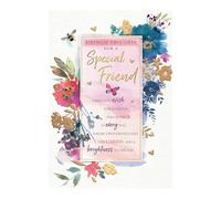 Words n Wishes Female Special Friend 'Happy Birthday' Card - Beautiful Design with a Loving Verse and Watercolour Flowers - Foil Finish - For Her