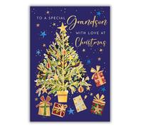 WORDS 'N' WISHES Gandson Christmas Tree And Presents Christmas Card, Multi Coloured, 23.5 x 16.5 cms