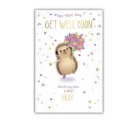 Words 'n' Wishes Get Well Card - Hedgehog and Floral Bouquet Embossed with a Foil Finish - Eco-Friendly and Recyclable