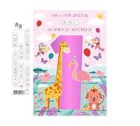Words 'n' Wishes Girls 1st Birthday Card - Age 1 - Safari Animals, Foil Finish & Personalised Stickers for Granddaughter, Niece, Little Girl, Sister, Daughter or Goddaughter - Eco-Friendly