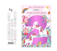 Words 'n' Wishes Girls 2nd Birthday Card - Age 2 - Unicorns with Foil Finish & Recipient Stickers for Granddaughter, Niece, Little Girl, Sister, Daughter or Goddaughter - Eco-Friendly