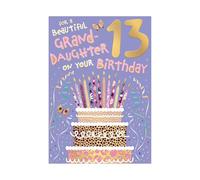 Words 'n' Wishes Granddaughter 13th Birthday Card, Purple Birthday Cake Design, Gold Foil, 23.5 x 16.5 cm