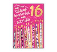 Words 'n' Wishes Granddaughter 16th Birthday Card, Pink Design with Gold Foil, 23.5 x 16.5 cm