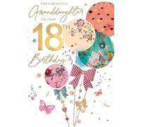 Words 'n' Wishes Granddaughter 18th Birthday Card, Floral Balloons Design, Gold Foil Finish