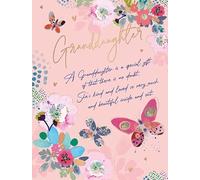 Words N Wishes Granddaughter Birthday Card - Floral Border and Sentimental Verse with Embossed Foil Details - Eco-Friendly and Recyclable