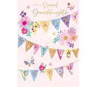 Words 'n' Wishes Special Granddaughter Birthday Card - Happy Birthday Card with Bunting and Flowers Design and Embossed Foil Details - Birthday Card for Women or Girls