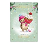 WORDS 'N' WISHES Granddaughter Christmas Card | Hedgehog & Cupcake Design | 22 x 15.8cm | High Quality Print with Writing Space| Made in the UK | Holiday Essentials for Loved Ones, Family & Friends