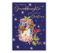 WORDS 'N' WISHES Granddaughter Christmas Mason Jar Christmas Card, Multi Coloured, 23.5 x 16.5 cms