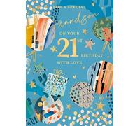 Words 'n' Wishes Special Grandson 21st Birthday Card - Happy Birthday Card for Men Age 21 with Contemporary Presents and Balloon Design with an Embossed Foil Finish
