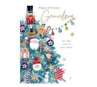 Words 'n' Wishes Grandson Christmas Tree With Cute Ornaments Christmas Card, Multi Coloured, 22 x 15.8 cms