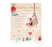 Words 'n' Wishes Great Granddaughter Christmas Fairy Sat On Hanging Moon Christmas Card, Multi Coloured, 19.7 x 14.9 cms