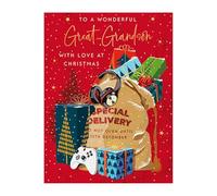 WORDS 'N' WISHES Great-Grandson Christmas Card | Sack Full of Presents | 19.7 x 14.9cm | High Quality Print with Writing Space| Made in the UK | Holiday Essentials for Loved Ones, Family & Friends