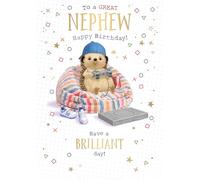Words 'n' Wishes Great Nephew Large Birthday Card for Boys - Gaming Hedgehog in Basketball Cap with Embossed Foil Details - Eco-Friendly