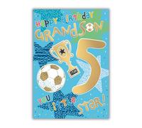 Words 'n' Wishes Happy Birthday Grandson Card, 5th Birthday, Soccer Theme, 23.5 x 16.5 cm