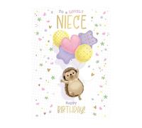 Words 'n' Wishes Lovely Niece Large Birthday Card for Girls - Hedgehog with Bunch of Balloons Embossed with Foil Details - Eco-Friendly
