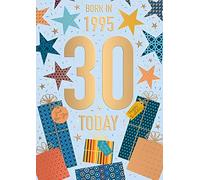 Words 'n' Wishes Male 30th Birthday Card - Happy Birthday Card Age 30 with Born in 1995 Confetti and Gifts Design with Embossed Foil Details - Birthday Card for Men
