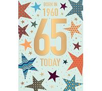 Words 'n' Wishes Male 65th Birthday Card - Happy Birthday Card Age 60 with Born in 1960 Stars Design with Embossed Foil Details - Birthday Card for Men