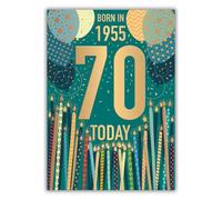 Words 'n' Wishes Male 70th Birthday Card - Happy Birthday Card Age 70 with Born in 1955 Balloons and Candles Design with Embossed Foil Details