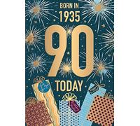 Words 'n' Wishes Male 90th Birthday Card - Happy Birthday Card Age 90 with Born in 1935 Fireworks and Gifts Design with Embossed Foil Details - Birthday Card for Men