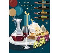 Words N Wishes Male Birthday Card - General Card for Men - Red Wine and Cheese with an Embossed Foil Finish - Eco-Friendly and Recyclable